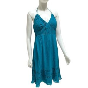 Sangria Babydol Silk Blue Sundress Halter Ruffles‎ Whimsygoth Fairycore Sz 8 Y2K